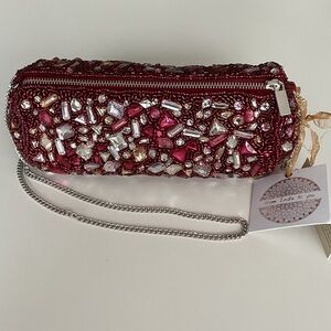 Made in India Allover Embellished Red Barrel Bag NWT